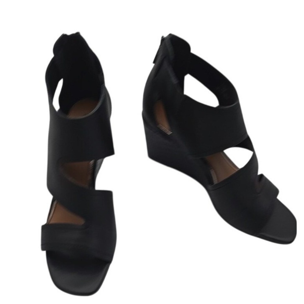 Donald Pliner Panya Black Cutout Wedge Sandals Women's 8 Leather Heel Minimalist